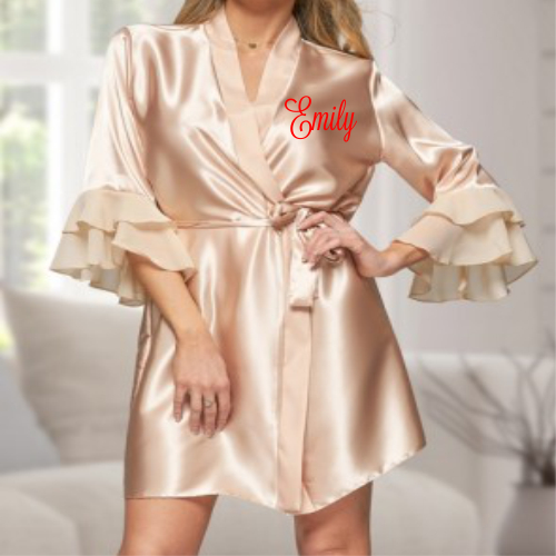 Personalised Ruffle Sleeve Satin Robe