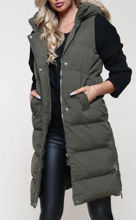 LONGLINE PUFFER GILLET WITH HOOD